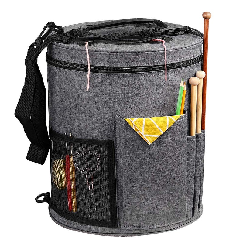 SumDirect Knitting Bag, Yarn Organizer Tote Bag Portable Storage Bag for Yarns, Carrying Projects, Knitting Needles, Crochet Hooks, Manuals and Other Accessories (Gray) - Image 1